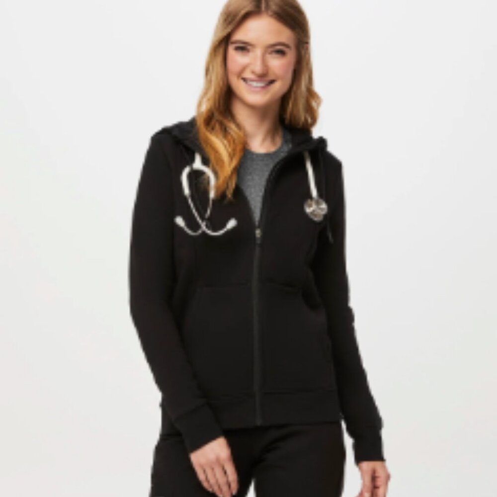 FIGS On Shift Full Zip Hoodie - BLACK